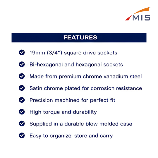 SOCKETS SET - 19mm (3/4") SQUARE DRIVE
