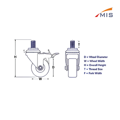 THREADED BRAKE CASTER WHEEL