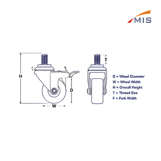 THREADED BRAKE CASTER WHEEL