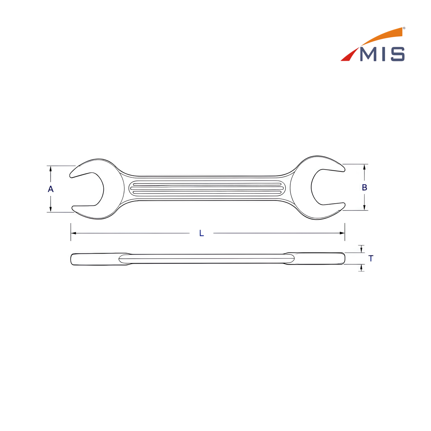 DOUBLE ENDED OPEN JAW SPANNERS - RIBBED