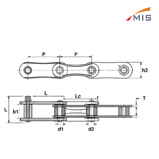 COMPLETE TRANSPORT CHAIN BEARING TYPE WITH SINTERED SLIDING PIECES