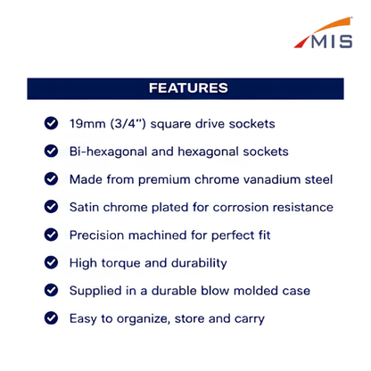 SOCKETS SET - 19mm (3/4") SQUARE DRIVE